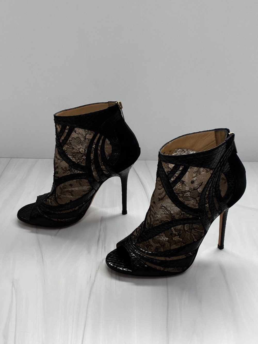 Jimmy Choo Nexux Lem Black Lace Elaphe booties